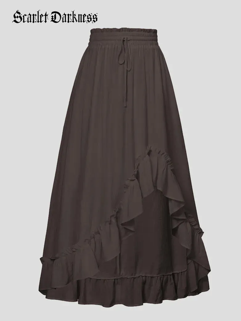 Ren Fair Drawstring Irregular Ruffled Hem Skirt with Pocket