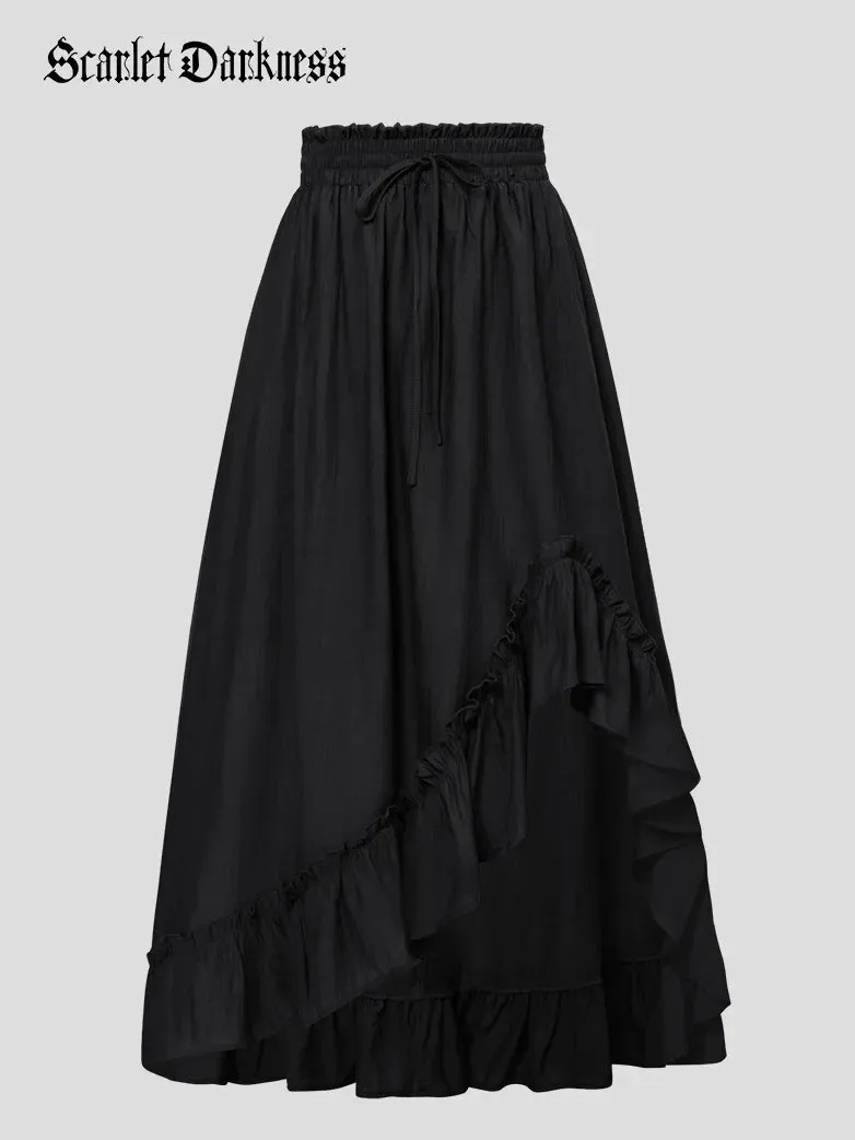 Ren Fair Drawstring Irregular Ruffled Hem Skirt with Pocket