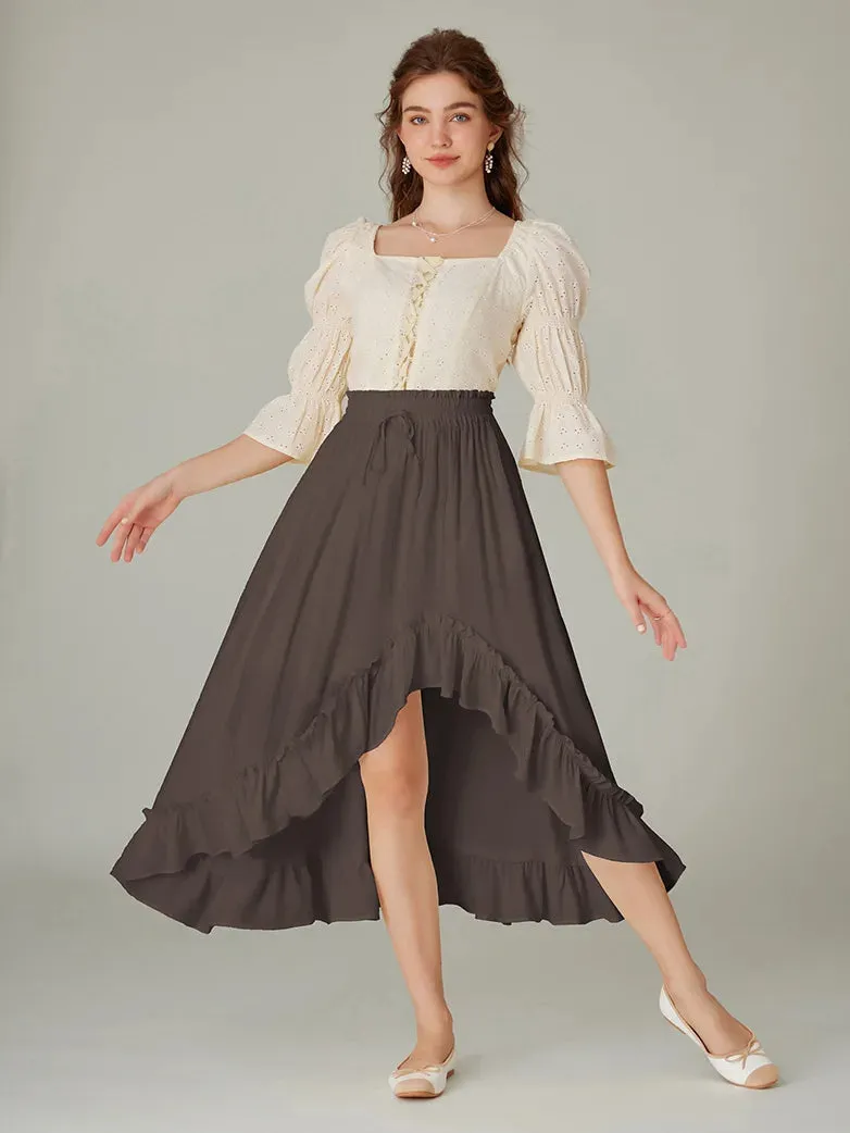 Ren Fair Drawstring Irregular Ruffled Hem Skirt with Pocket