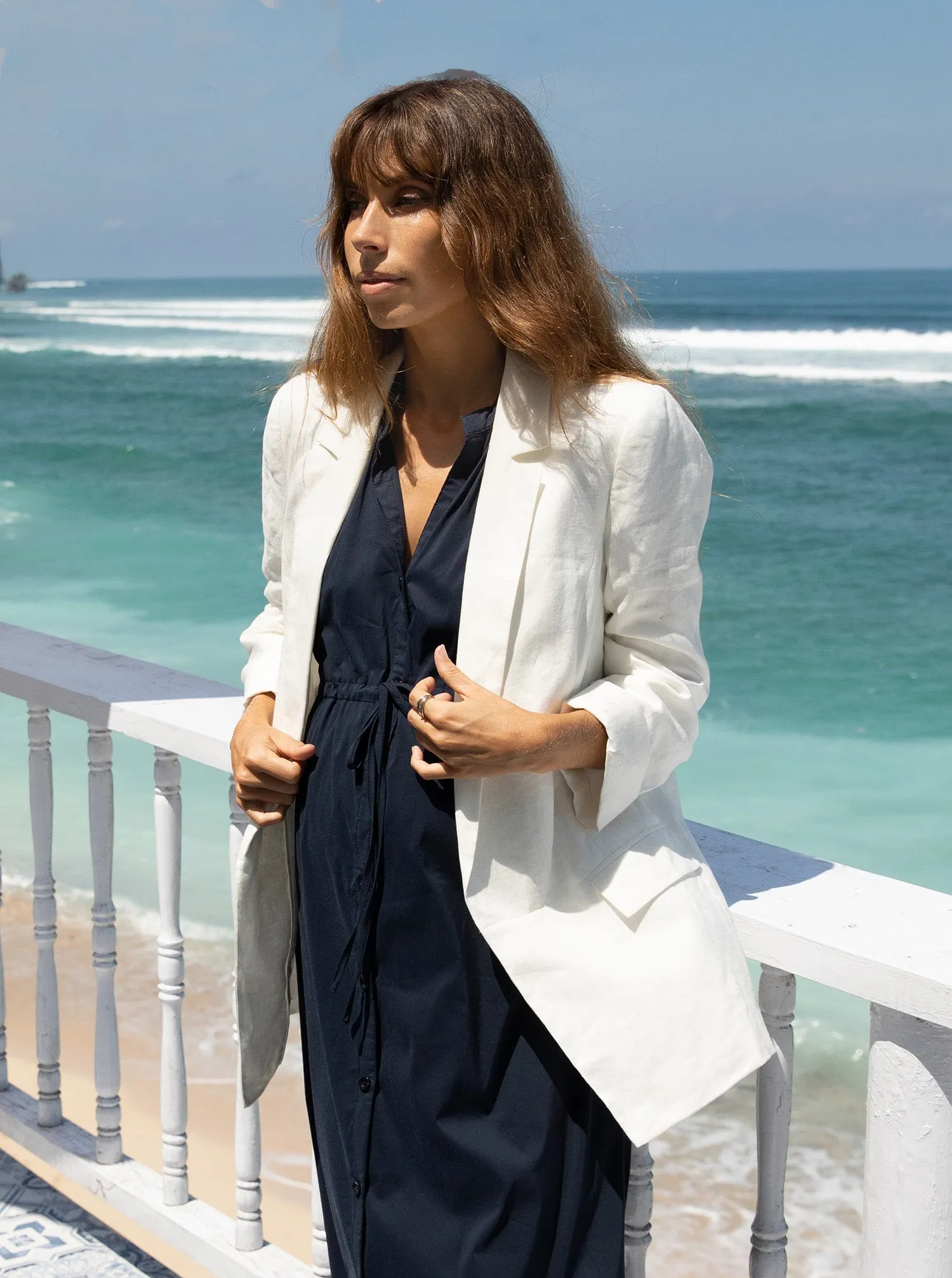 Sadie Maternity Linen Blazer Jacket in White