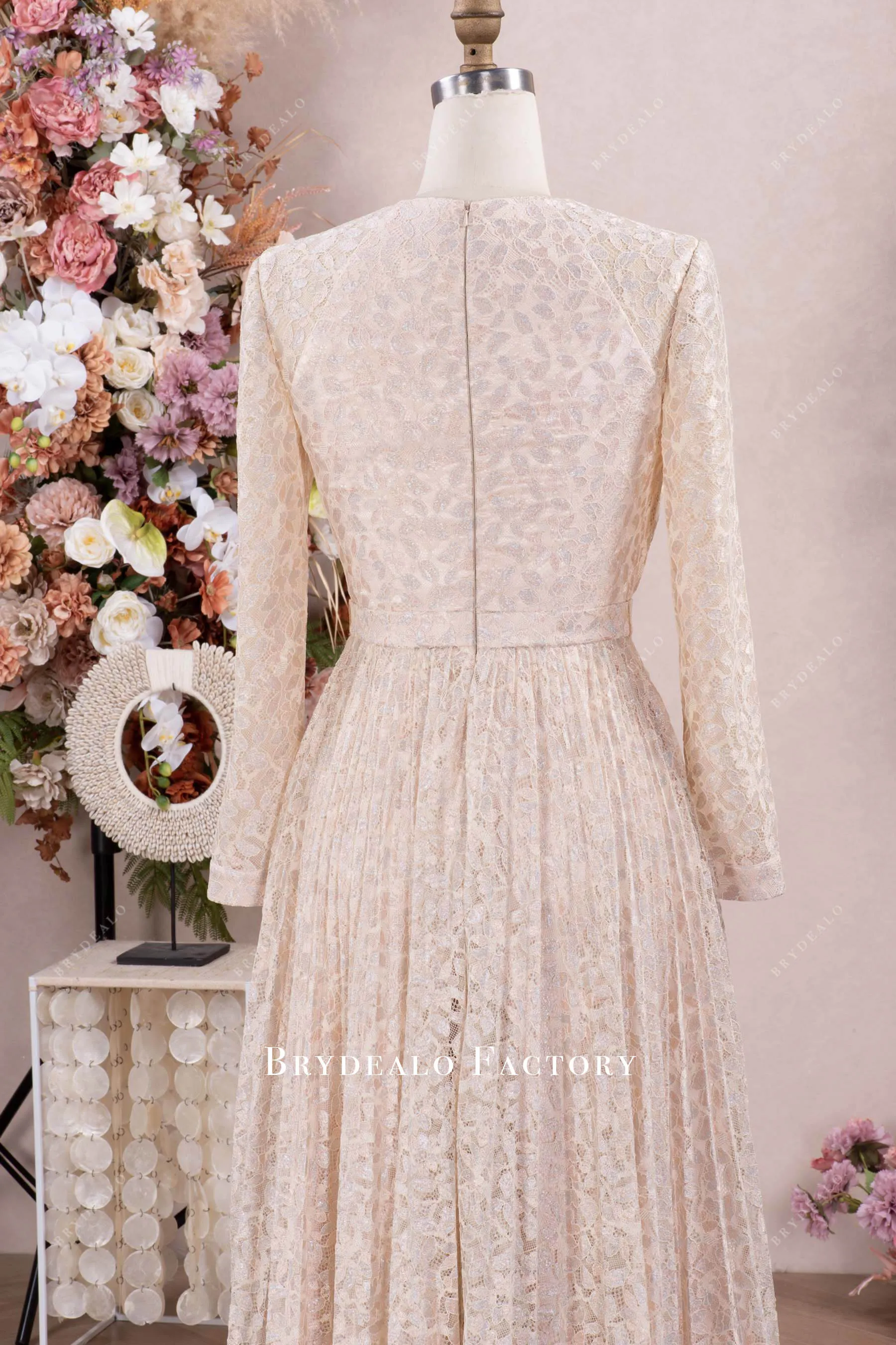 Shimmery Lace Tea-Length Mother Of The Bride Dress