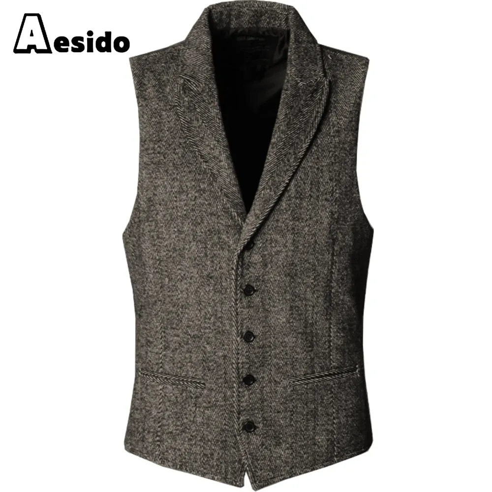 Slim Fit Herringbone Peak Lapel Waistcoat