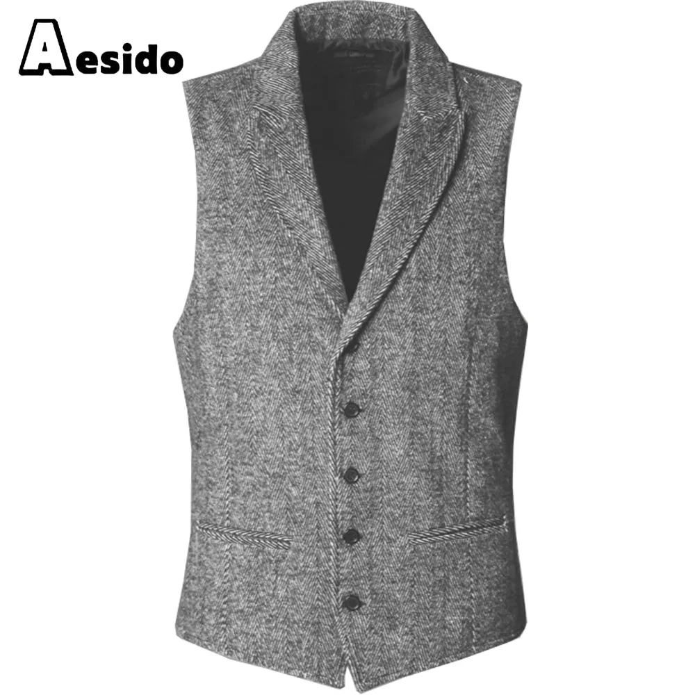 Slim Fit Herringbone Peak Lapel Waistcoat