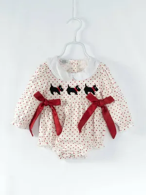 Smocked Dog Polka Dot Romper