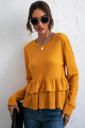 Solid Color Double Layer Pleated T-Shirt