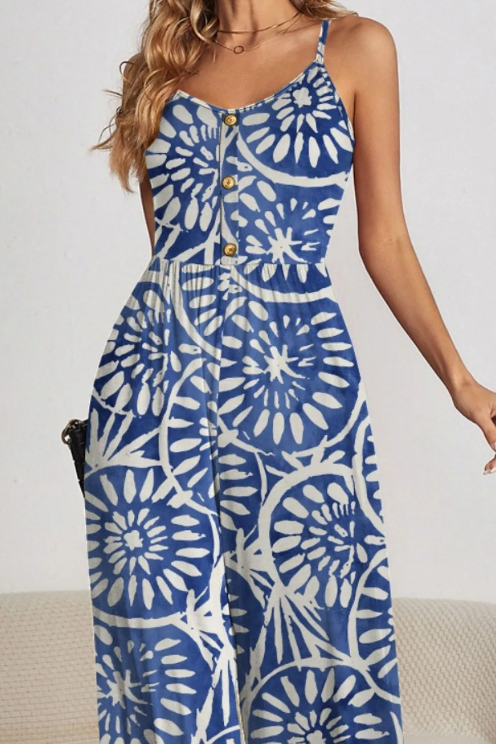 Spaghetti Strap Wide Leg Vacation Jumpsuit