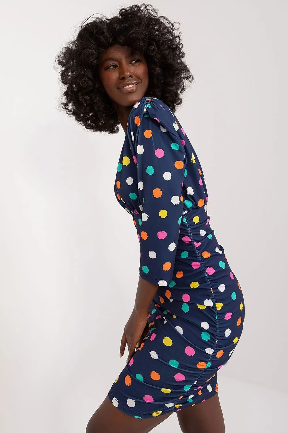 TEEK - Poked Shoulder Polka-Dot Dress