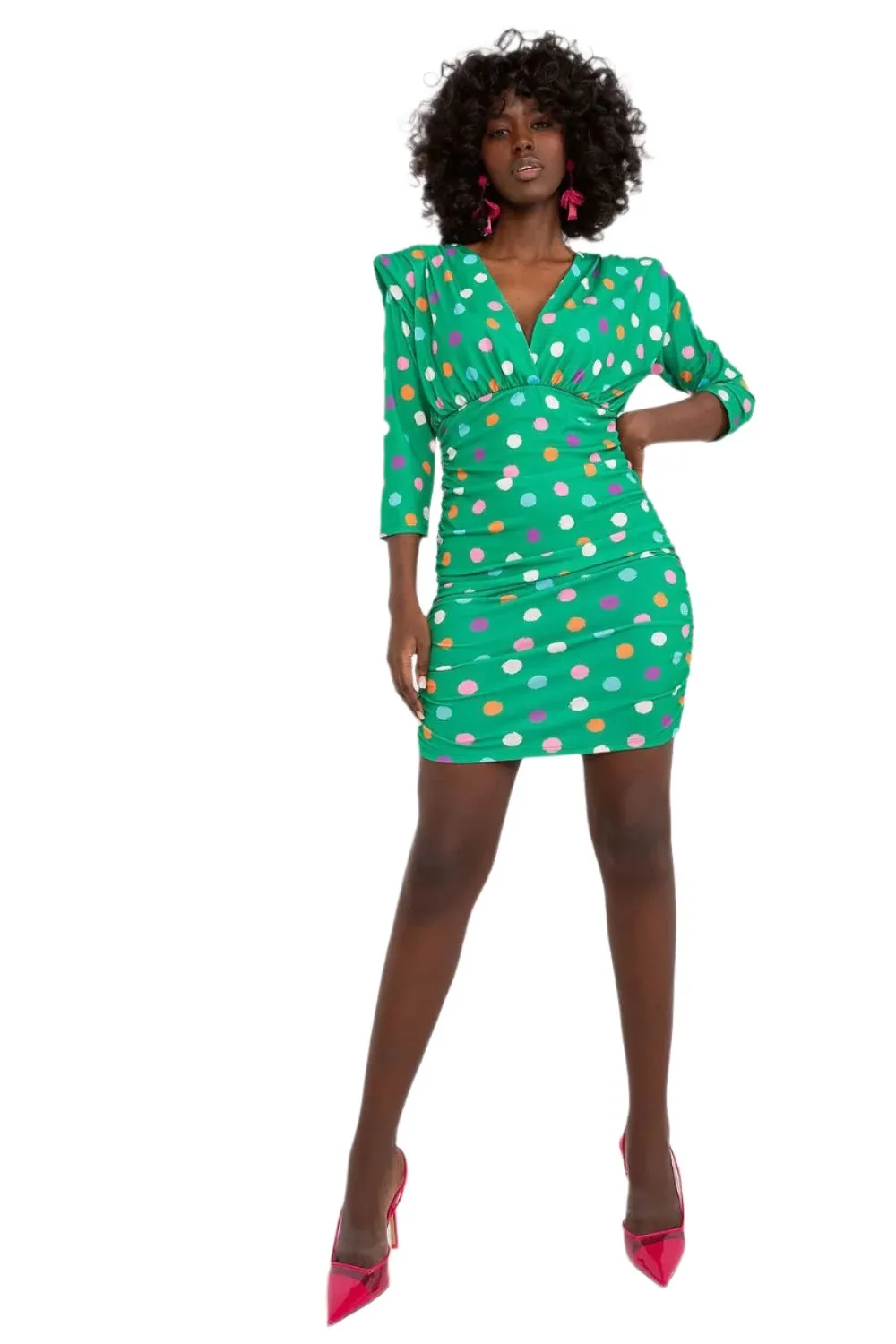 TEEK - Poked Shoulder Polka-Dot Dress