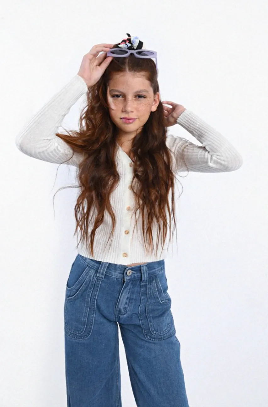 The Jones Wide Leg Denim Pants - Denim Blue - KIDS