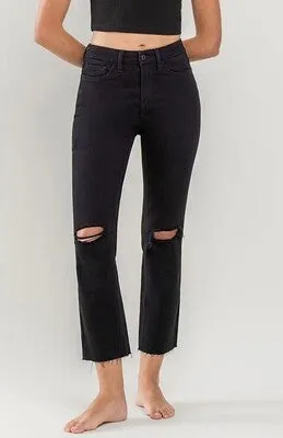 VERVET High Rise Distressed Crop Straight Jeans