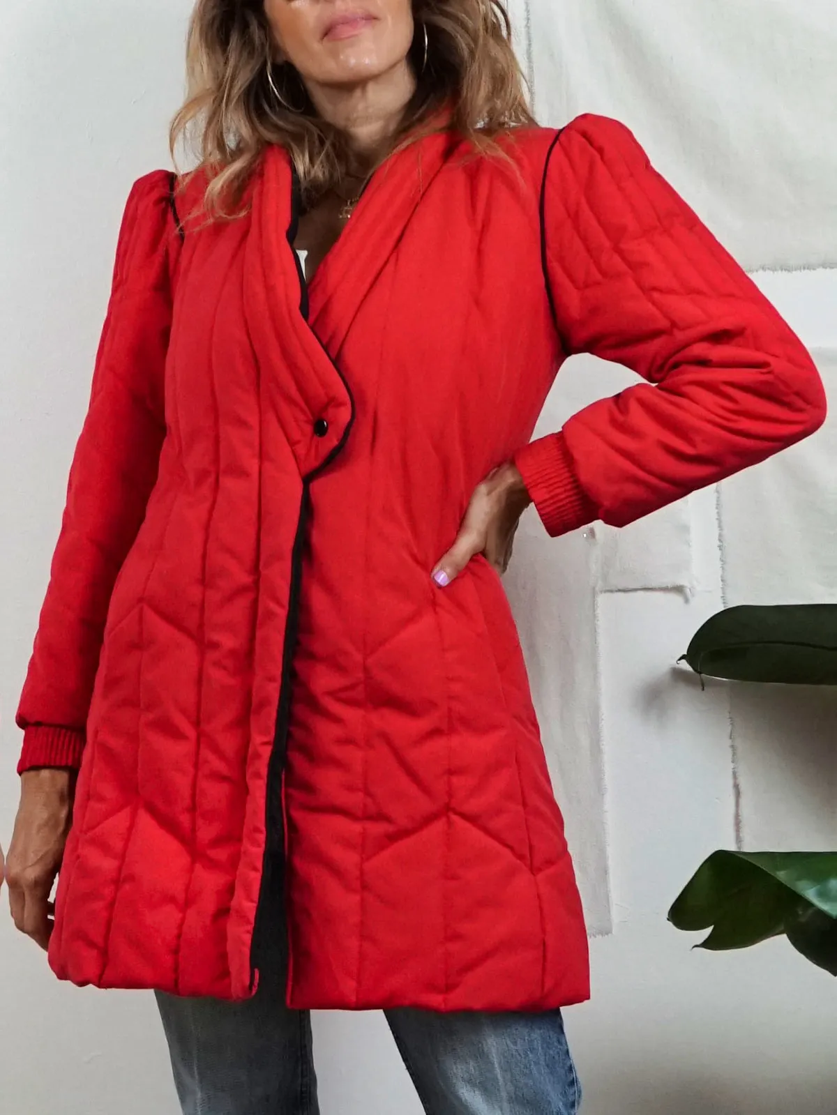 Vintage Red Quilted Puff Coat