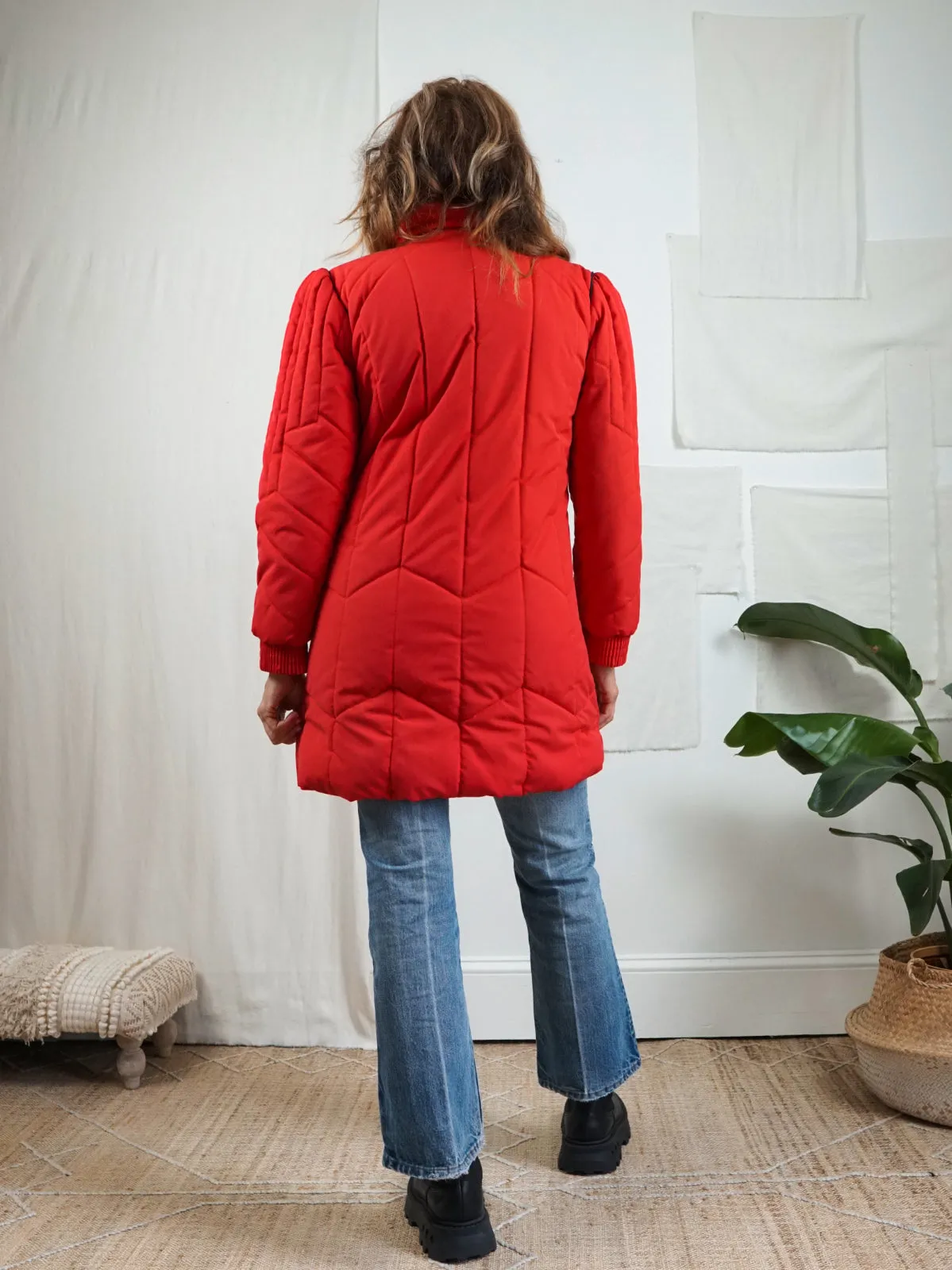 Vintage Red Quilted Puff Coat