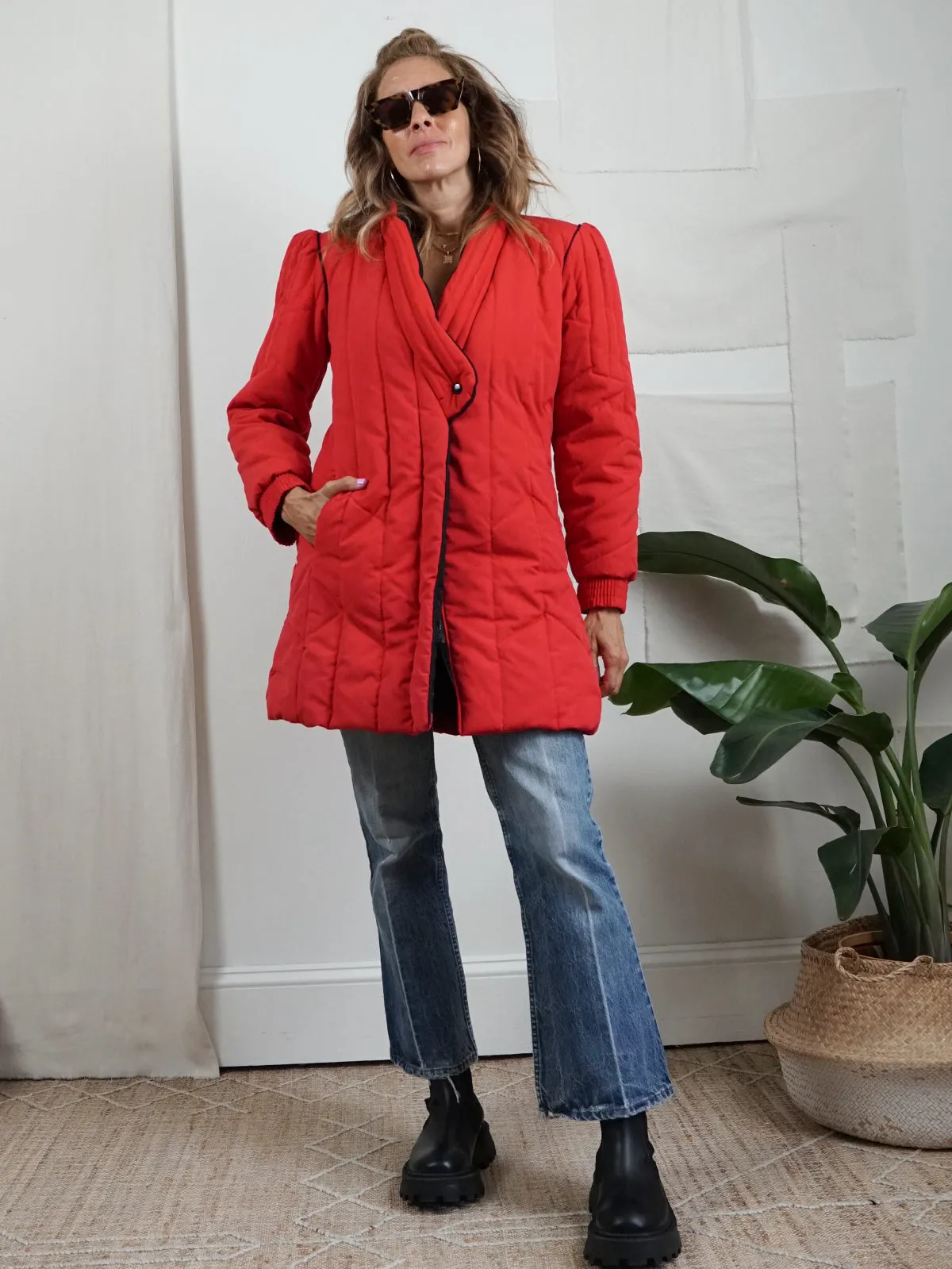 Vintage Red Quilted Puff Coat