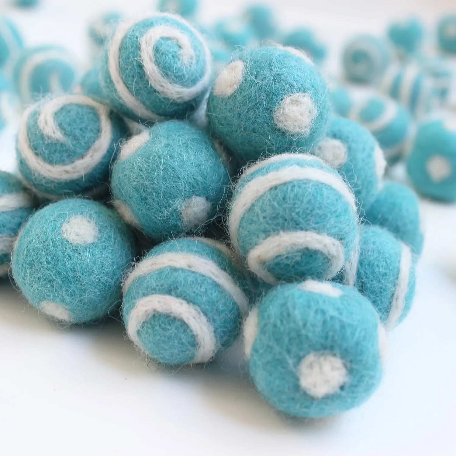 White On Mint Polka Dot Swirl Felt Balls