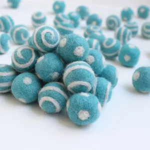 White On Mint Polka Dot Swirl Felt Balls