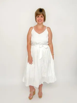 White Pleated Midi Dress