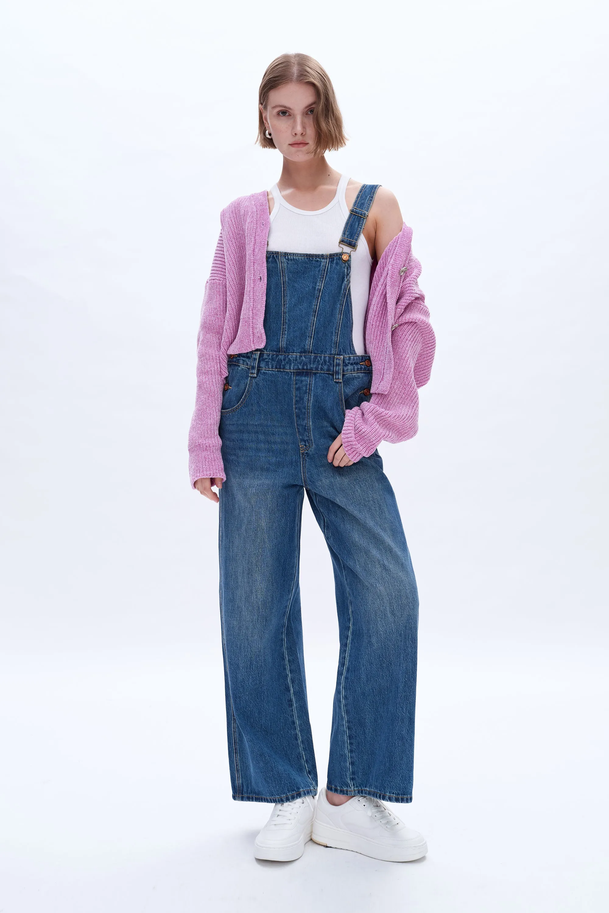 Wide Leg Denim Overalls