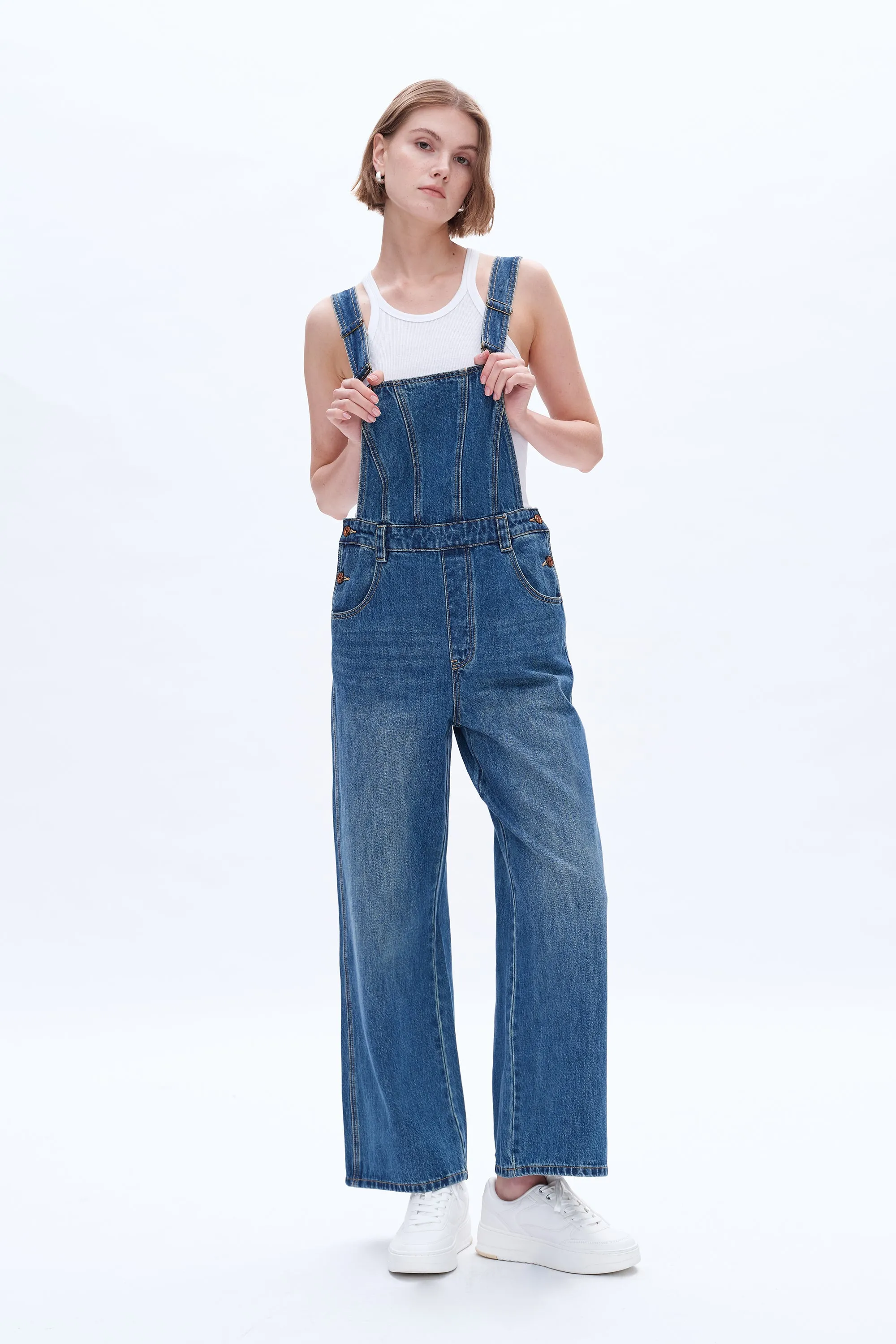 Wide Leg Denim Overalls