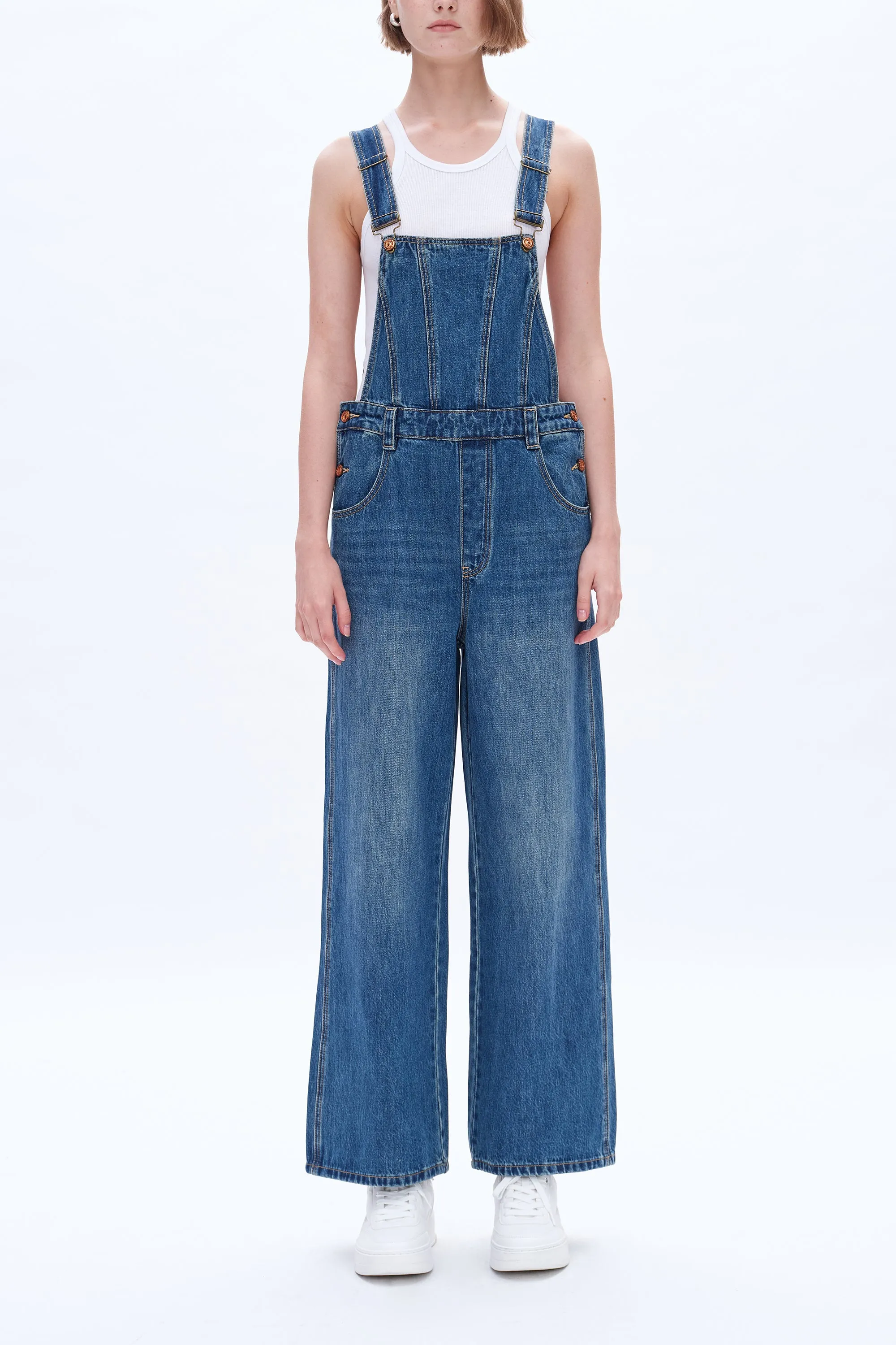 Wide Leg Denim Overalls