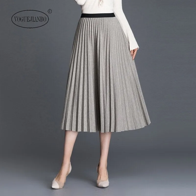 Winter new velvet fresh and sweet elastic waist pleated skirt Tall long skirt suit office clothes costume femme women suits sexy