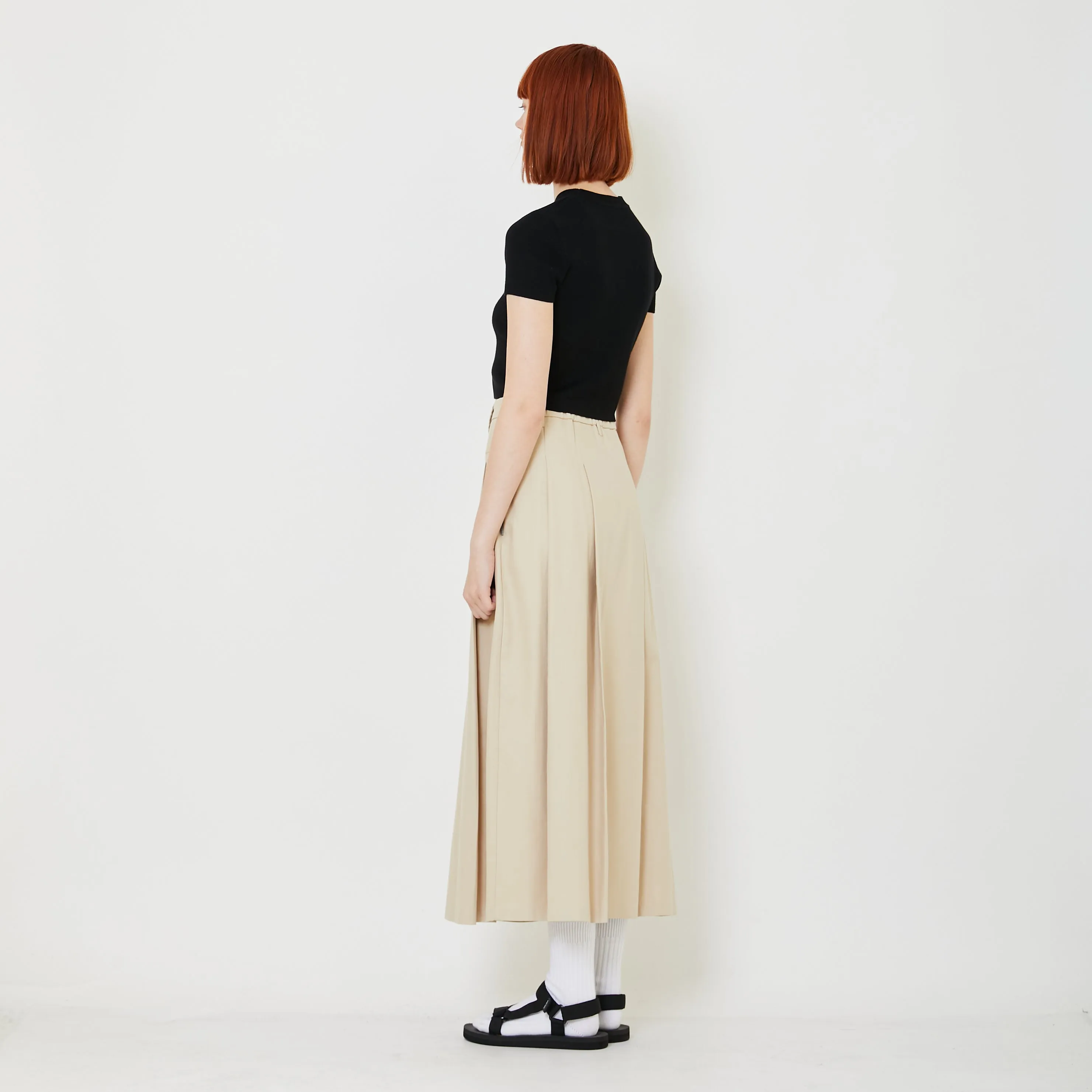 Women Pleated Maxi Skirt - Light Khaki - SW2408115A