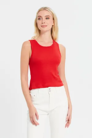 Women Red Rib Vest Cropped Top