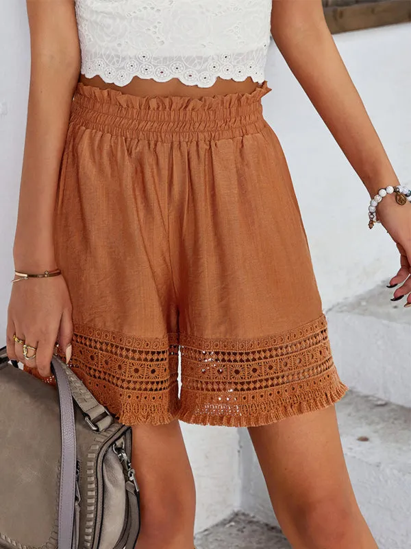 women's lace patchwork wide leg shorts