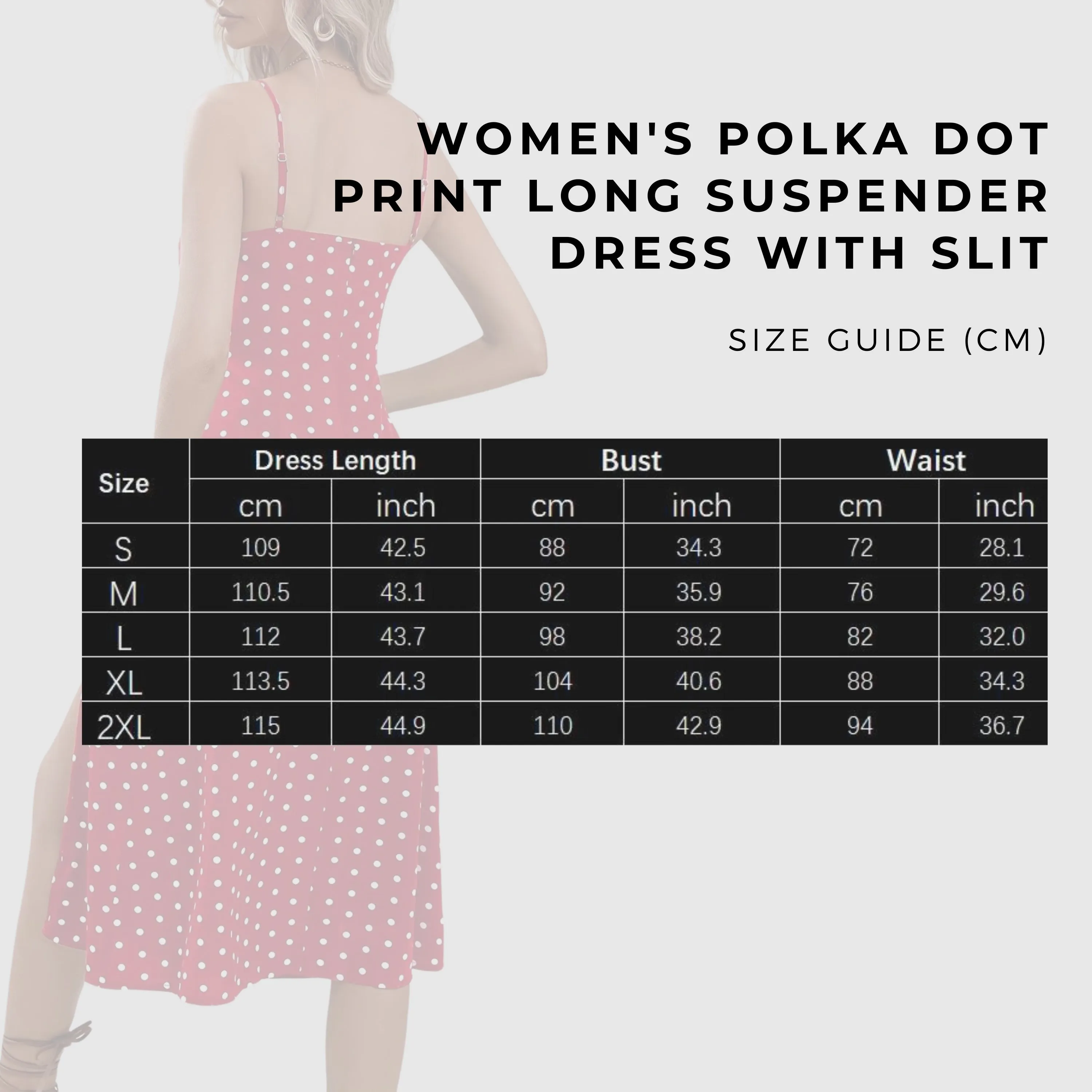 Women's Polka Dot Print Long Suspender Dress with Slit