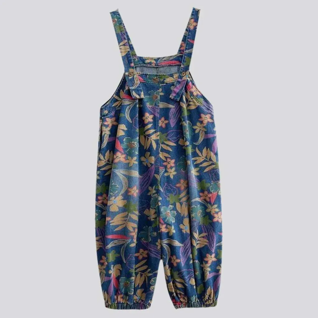 Y2k baggy floral denim overall for ladies