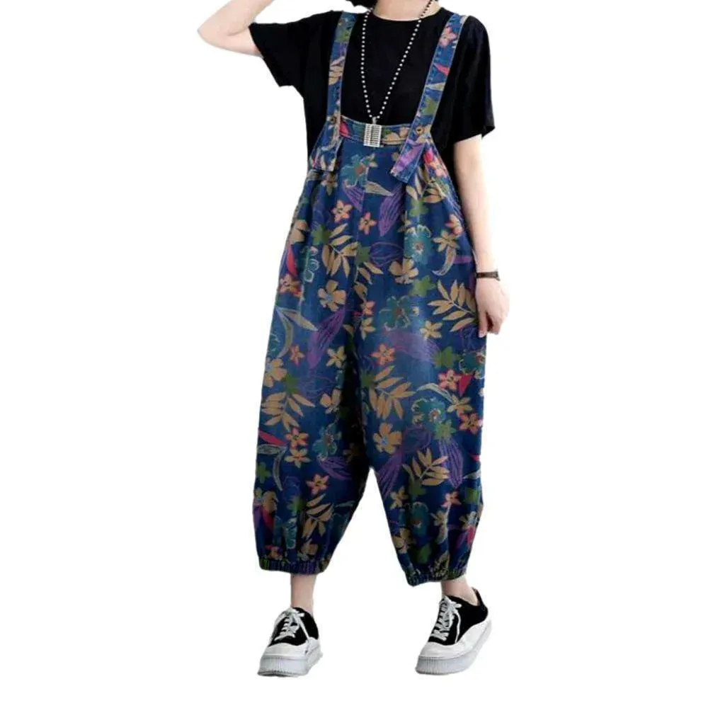 Y2k baggy floral denim overall for ladies