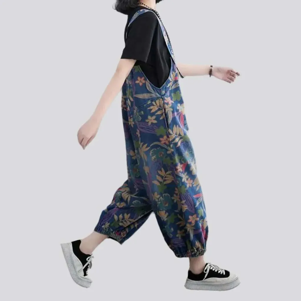 Y2k baggy floral denim overall for ladies